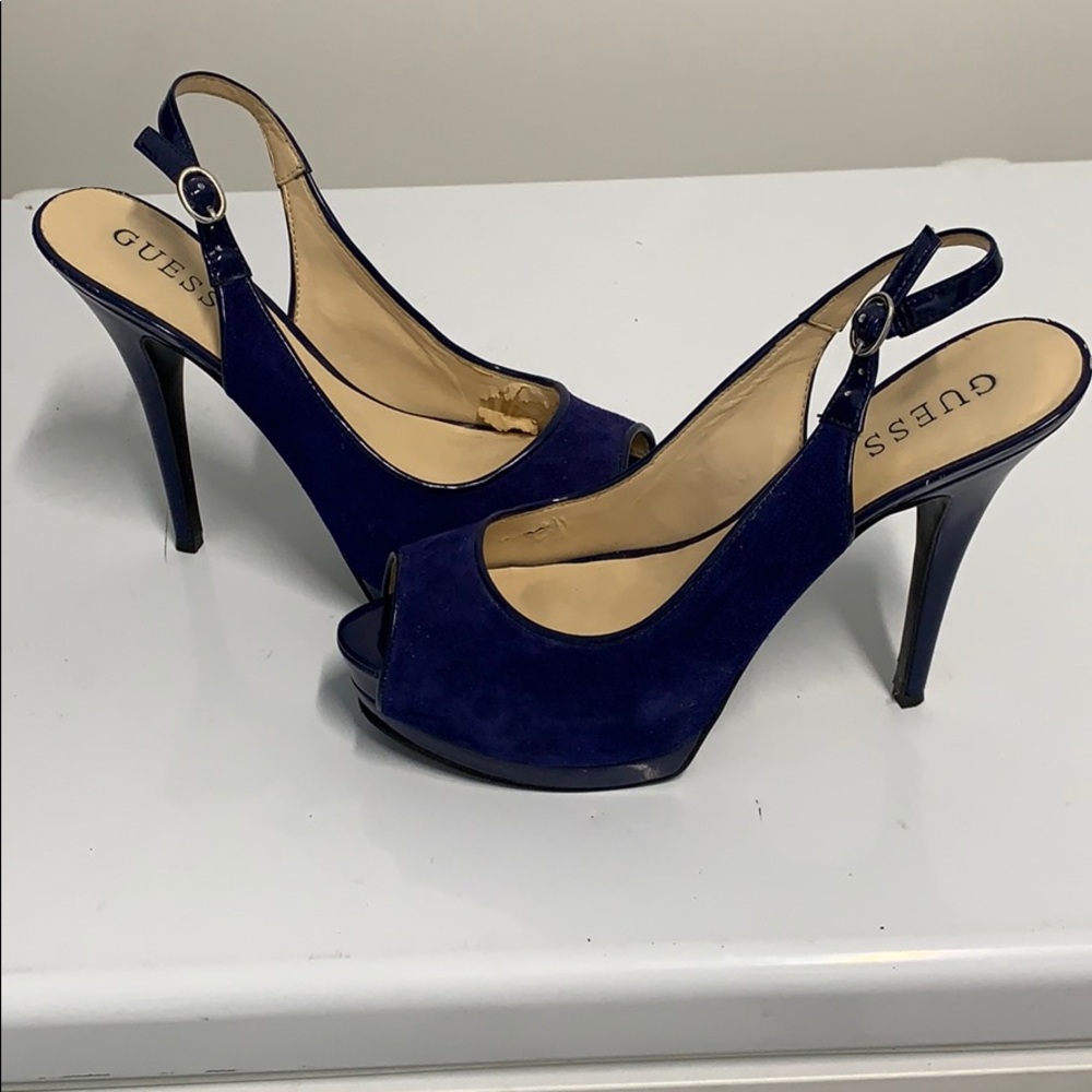 Guess navy blue suede sling back heel 8